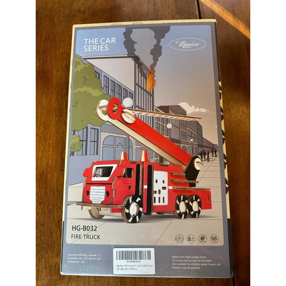 Maydear 3D Wooden Puzzles for Kids, Educational DIY Model Craft Kit- Fire Truck
